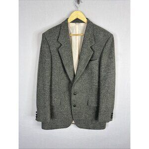 Harris Tweed Blazer Mens 42L Tall Grey Green Wool Sport Coat Scottish Hand Woven